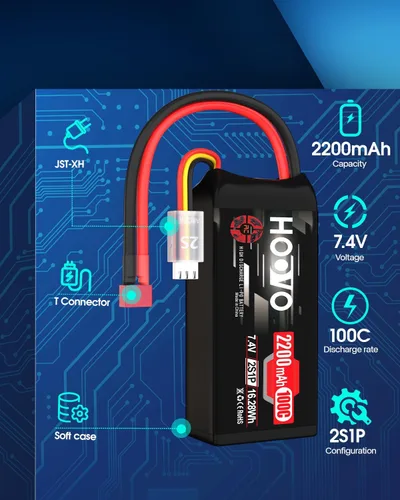 Vista 2 de HOOVO 2S Shorty Lipo Battery 2200mAh 100C 7.4V RC Lipo Batería con conector Deans para FPV Racing Drone RC Avión Helicóptero Quadcopter Car-2 Pack