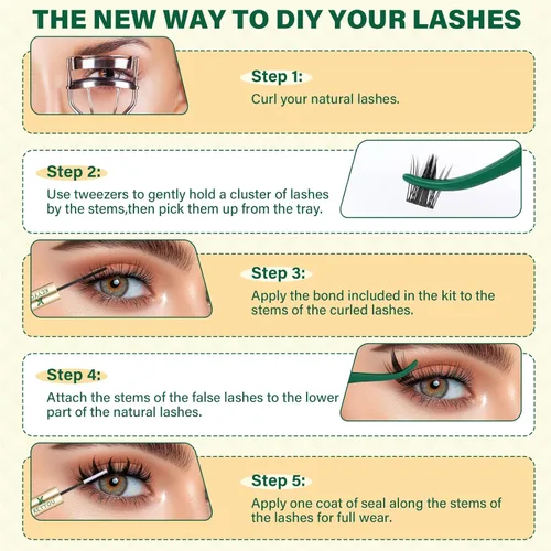 Vista 5 de KEYYOU Manga Lash Clusters 144pcs D Curl 8-18mm Fairy Eyelash Clusters Natural DIY Lash Extension Thick Wispy with Soft Thin Band (Faye)