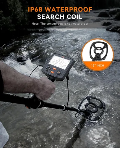 Vista 4 de SUNPOW Detector de metales profesional para adultos – Alta precisión con bobina impermeable de 12 pulgadas, 2 pantallas LCD retroiluminadas, chip