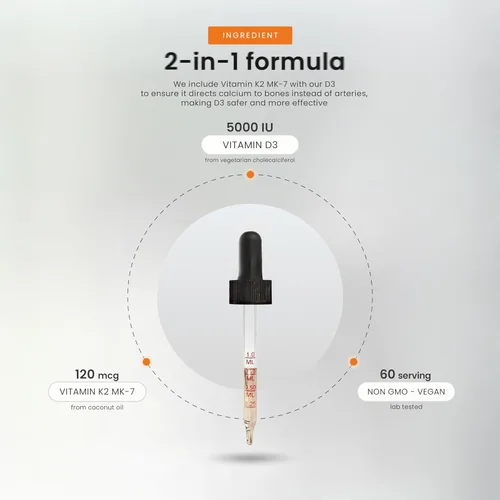 Vista 3 de NutraChamps Gotas de vitamina D3 K2, vitamina líquida D3 5000 UI y K2 D3 con MK7, gotas de vitamina D para niños, huesos, salud cardíaca e