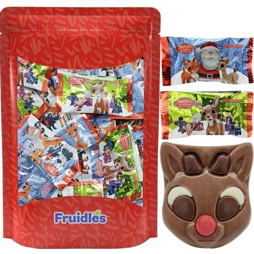 Vista 4 de Fruidles Dulces navideños de chocolate Rudolph, doble crujiente, rellenos de bolsas de fiesta de chocolate con leche, envueltos individualmente