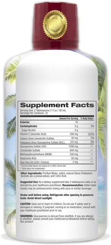 Vista 2 de Tropical Oasis Joint Complete Premium - Suplemento líquido para articulaciones con sulfato de glucosamina líquida, condroitina, MSM y ácido