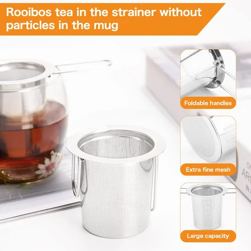 Vista 3 de Infusor de té, Colador de té de acero inoxidable Evmliy que se asienta en tazas, infusores de té para té suelto, colador de té de mango largo