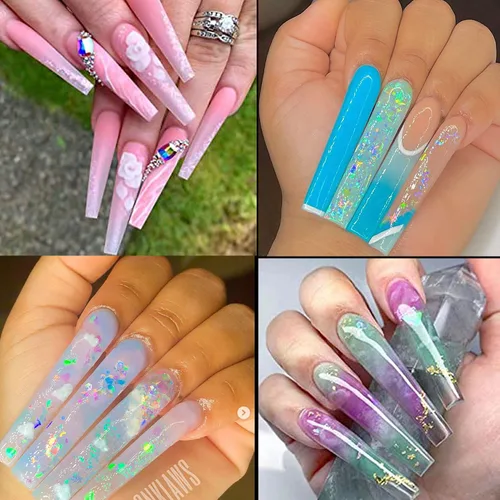 Vista 7 de 500 puntas de uñas postizas transparentes extra largas con curva C, puntas de uñas postizas acrílicas XXL con bolsa para salón de uñas y bricolaje