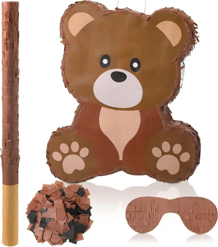 Seematn Decoraciones de fiesta de cumpleaños con temática de oso, suministros de fiesta de cumpleaños con palo para los ojos vendados y confeti para