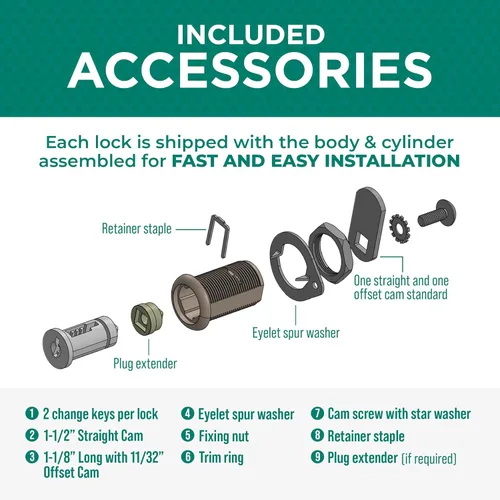 Vista 6 de Olympus Lock 5-Disc Tumbler Cam Lock Cascade Series 960 1-3/4" Cylinder Length, Matte Black Secure 5-Disc Tumbler Key System Key Lock for