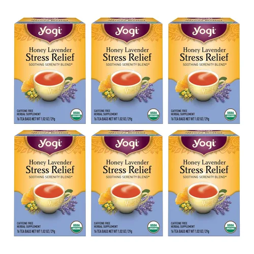 Yogi Tea Honey Lavender Stress Relief - Té orgánico de manzanilla y lavanda con melisa, limoncillo, hoja de menta, sabor a miel y más, para aliviar