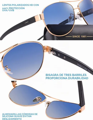 Vista 8 de CARFIA Aviator Polarized Sunglasses for Women UV400 Protection CA3210 Lente degradado azul