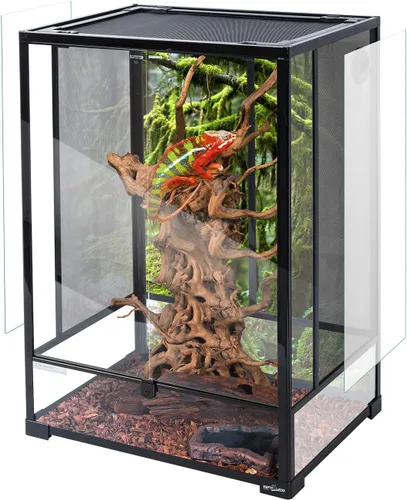 REPTI ZOO Terrario alto de vidrio para reptiles de 24 x 18 x 36 pulgadas, puerta de doble bisagra con ventilación de pantalla, terrario de reptil de