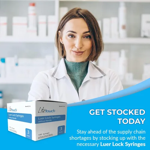 Vista 7 de LiteTouch Jeringa Luer Lock de 3 mL, estéril, sellada individualmente - 100 jeringas por caja (sin aguja)