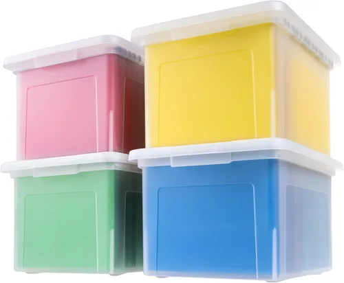Vista 14 de IRIS USA 3-Pack 35 Qt. Letter/Legal File Box with Lid, Clear/Blue Transparente/azul