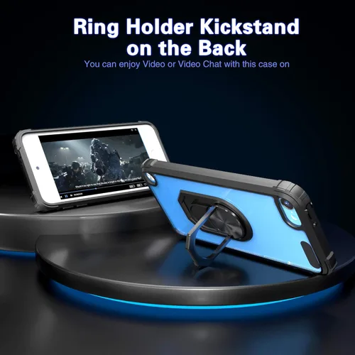 Vista 5 de Funda para iPod Touch 7 con 2 protectores de pantalla HD, funda de cristal transparente con soporte magnético de metal integrado para iPod Touch