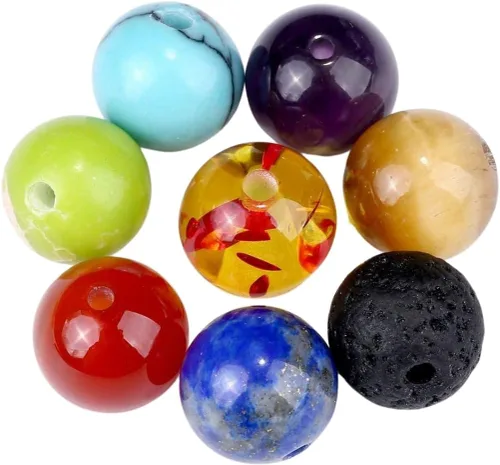 Vista 3 de 100 cuentas de piedra natural de 0.236 pulgadas y 7 chakras redondas sueltas de piedras preciosas curativas con cordón elástico de cristal gratis