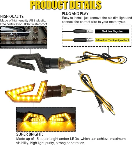Vista 2 de DREAMIZER 4 luces intermitentes de motocicleta con flecha, 15 LED, 12 V, intermitentes de motocicleta, lámpara ámbar, compatible con motocicletas