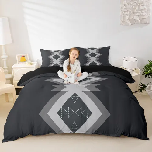 Feelyou Black Gray Aztec Duvet Cover Twin Size Boys Girls Western Decor Bedding Set Breathable Soft Boho Style Comforter Cover 2Pcs Bohemian Bedroom
