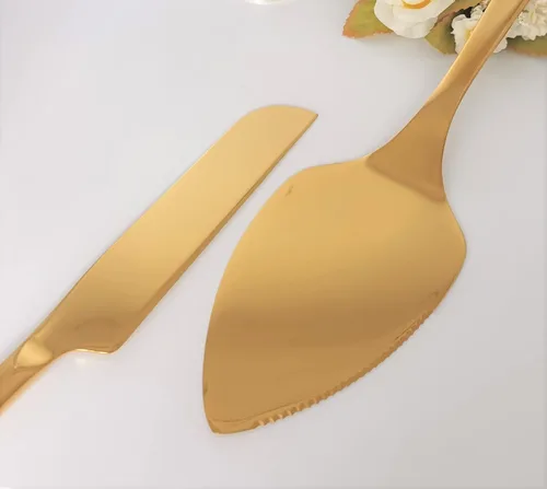 Vista 4 de Solid Wedding Cake Cutting Ceremony Gift, Colored Pie Pastry Serving Set, Luxury Shine Stainless Steel Knife Server Kit, Anniversary, Birthday