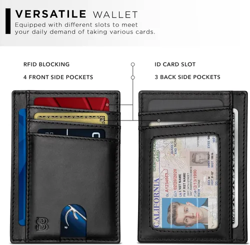 Vista 3 de SERMAN BRANDS RFID Blocking Slim Minimalist Mens Front Pocket Wallet. Thin Card Holder. Full Grain Leather Wallets for Men