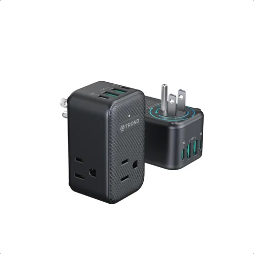 Vista 13 de TROND Adaptador de salida de 2 clavijas a 3 clavijas con enchufe giratorio de 360°, 3 divisores de alimentación de CA con 2 USB C PD20W, adaptador