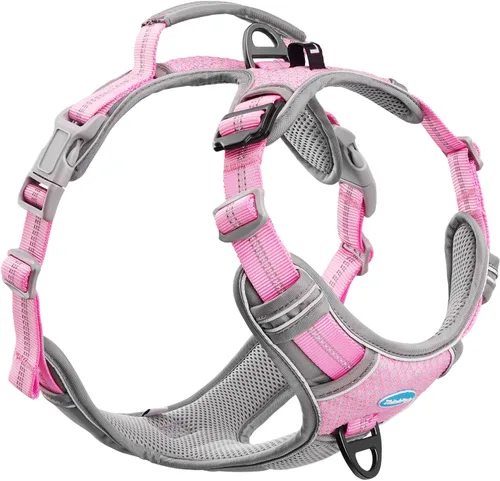 Vista 17 de ThinkPet Arnés deportivo transpirable, antitirones para perro, con asa, arnés reflectante y ajustable para perros medianos o grandes, clip trasero