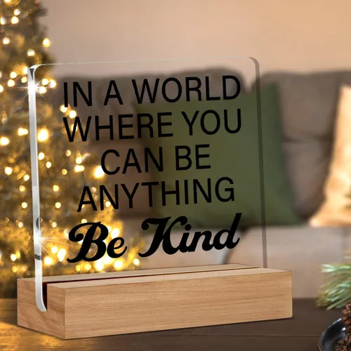 Vista 3 de Letrero decorativo de acrílico con soporte de madera para escritorio de oficina y estante de mesa