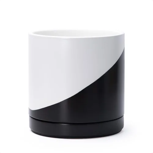 Vista 82 de D'vine Dev Maceta de cerámica de 10 pulgadas con orificio de drenaje y platillo, maceta redonda cilíndrica para interiores, color negro, 94-O-E-2