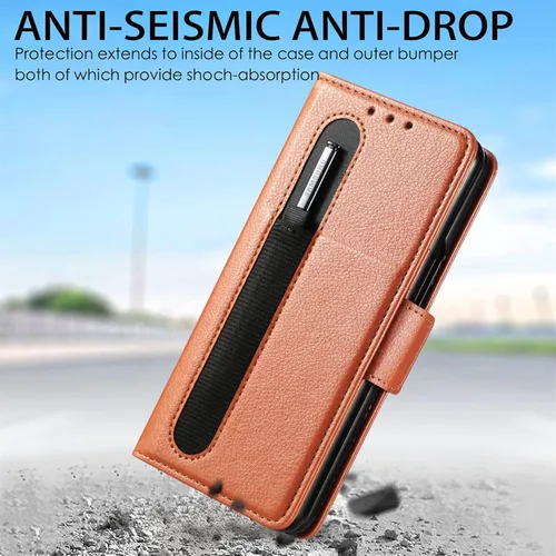 Vista 6 de ZCDAYE Caso para Samsung Galaxy Z Fold 5, Samsung Z Fold 5 Wallet Phone Case, Premium Flip Funda De Cuero Para Samsung Z Fold 5 - Marrón