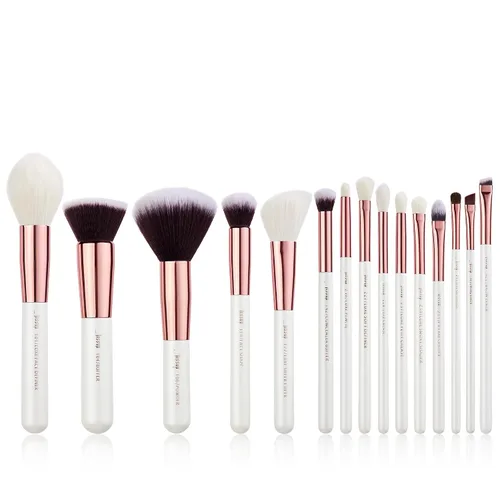 Jessup Marca 15pcs Perla Blanco/Rosa Oro Pinceles Maquillaje Maquillaje Kit Belleza Profesional Sombra de Ojos Poder Lápiz Labial Mezcla Cheeck