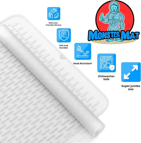 Vista 5 de MonsterMat - Tapete extra grande (30 x 24 pulgadas) para secar platos de silicona resistente para encimeras de cocina