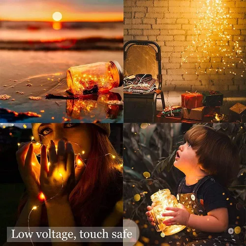 Vista 5 de Sanniu - Tiras de miniluces LED, de cable de cobre, luces tipo estrellas o de cuento de hadas, alimentadas por pilas, paquete de 2, para Navidad