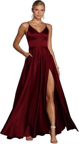 Vestidos largos de satén para mujer con tirantes delgados formales vestidos de fiesta de noche con abertura