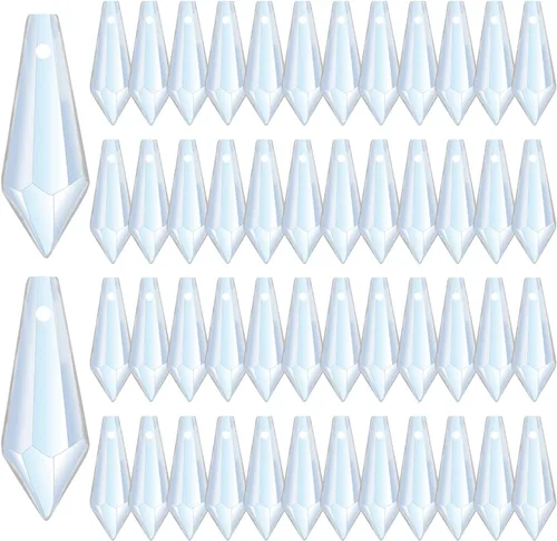 Vista 2 de H&D 50pcs 1.496 in Crystal Icicle Colgante Candelabro Prismas Drops Lámpara Candelabros Cortina DIY Piezas (Transparente)
