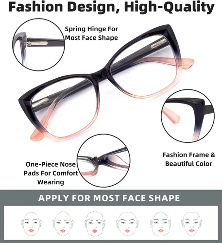 Vista 3 de 3-Pack Reading Glasses for Women Style Frame Spring Hinge Clear Lens Readers Glasses