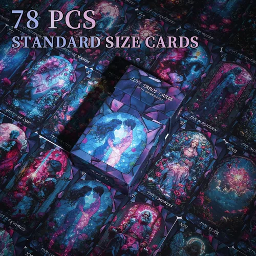 Vista 4 de Cartas de tarot de amor con libro guía para principiantes, original y único, tarot rosa, baraja Oracle con bonito borde de lámina dorada