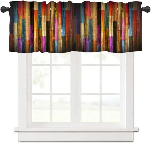 Cortinas rústicas con cenefa para puerta de granero, coloridas cortinas de madera estilo granja multicolor occidental cabaña de madera occidental