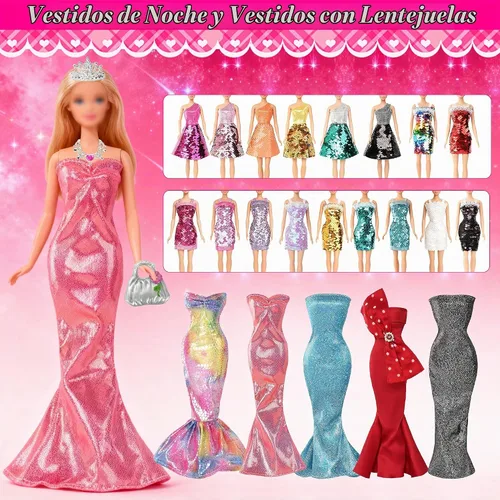 Vista 4 de 120 piezas de ropa y accesorios para muñecas, 5 vestidos, 21 vestidos