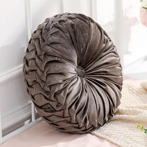 Vista 22 de 1 Pieza Cojines Redondos Decorativos de Terciopelo Plisado Cojines 15'' de Diámetro Acento Calabaza Boho Cojín de Silla para Sofá Silla Cama blanco