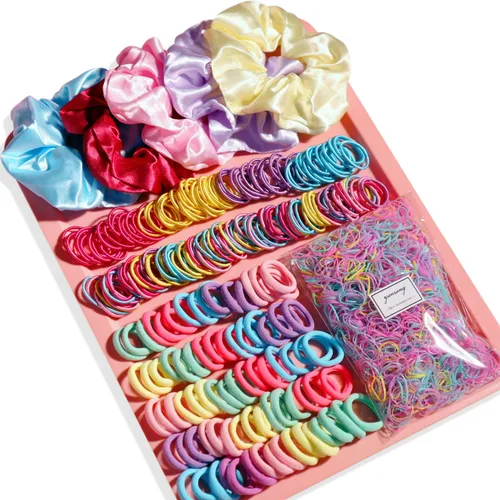 Vista 11 de Juego de accesorios para el cabello - Coleteros, lazos elásticos sin delinear, cintas, sujetadores de cola de caballo, bandas de goma para niñas