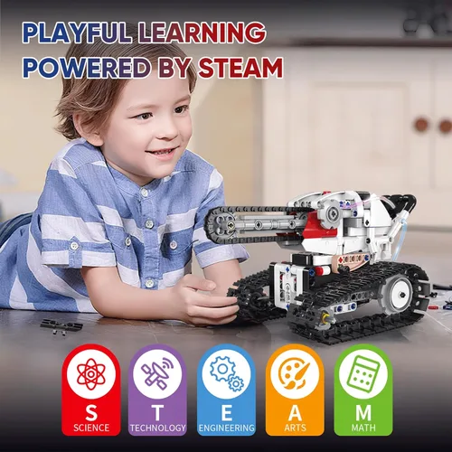 Vista 7 de Kit de construcción de robot RC STEM 5 en 1 para niños, juego de constructor de APP y control remoto, juguetes RC para niños bloques 419 piezas