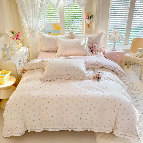 Vista 35 de Shabby Chic - Juego de funda de edredón floral, tamaño individual, 3 piezas, 100% algodón, estética, funda de edredón y 2 fundas de almohada, suave