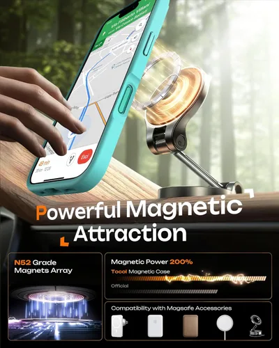 Vista 961 de TOCOL Funda para iPhone 11, compatible con Magsafe, protección completa de cámara, imanes integrados, protección contra caídas, funda translúcida