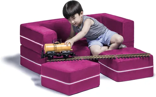 Vista 48 de Jaxx Zipline - Sofá biplaza modular para niños, otomana y tumbona plegable, color carbón