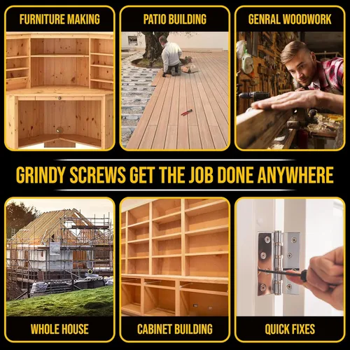 Vista 4 de Tornillos para madera de acero inoxidable #8 x 1 5/8'' de Grindy (paquete de 200/1.1 LBS) – Tornillos autoperforantes para cubierta I Resistentes al