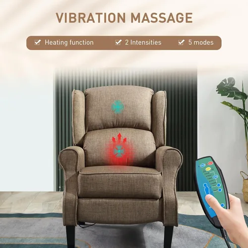 Vista 4 de HOMCOM Vibration Massage Recliner Chair for Living Room with Heat, Wingback Single Sofa, Modern Linen Fabric Push Back Reclining Chair with