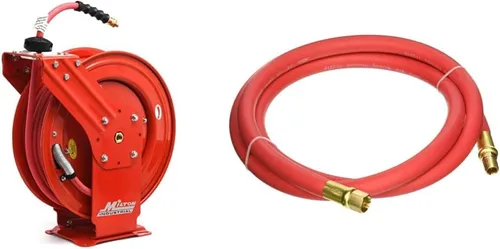 Vista 6 de MILTON Carrete de manguera de aire resistente con brazo doble de acero auto-retráctil, rojo - 2770-50D y 2760-3LH manguera líder de aire, manguera