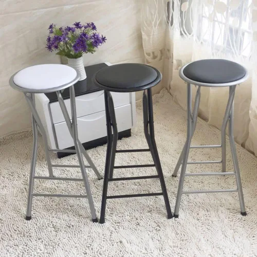 Vista 5 de Taburete de bar plegable, taburete alto portátil acolchado de 24/28 pulgadas, taburete de bar sin respaldo con capacidad de 225 libras para cocina