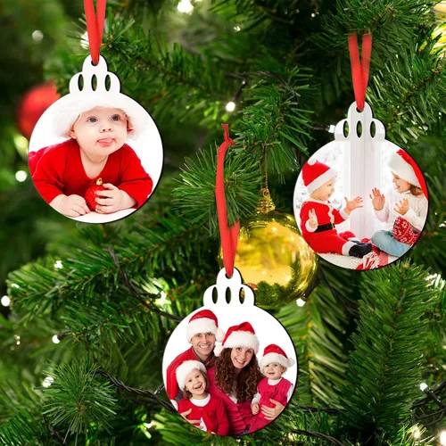 Vista 6 de Blulu 30 piezas de adornos de sublimación de Navidad en blanco para sublimación de doble cara MDF transferencia de calor, colgantes blancos