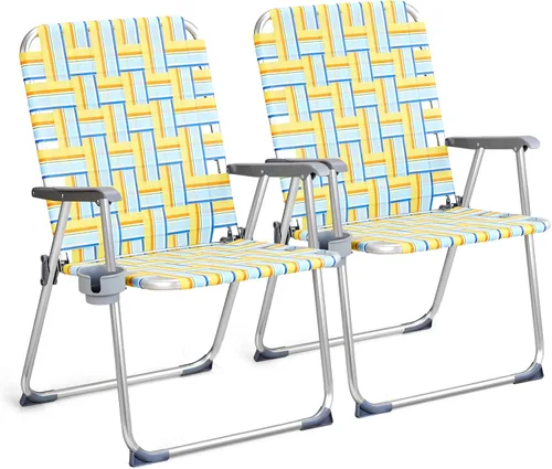 Vista 14 de VINGLI Juego de 2 sillas plegables de aluminio de gran tamaño para patio con portavasos desmontable, silla de playa con tejido de red, silla