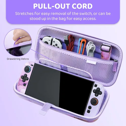 Vista 7 de FANPL Lindo paquete de funda para accesorios Nintendo Switch 2, funda de transporte de viaje para Switch 2 con piel dura con purpurina, correa