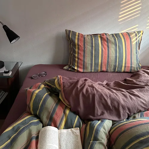 Vista 9 de mixinni Juego de funda de edredón vintage a rayas, tamaño twin, juego de ropa de cama de 3 piezas, 100% algodón lavado, suave y transpirable, funda