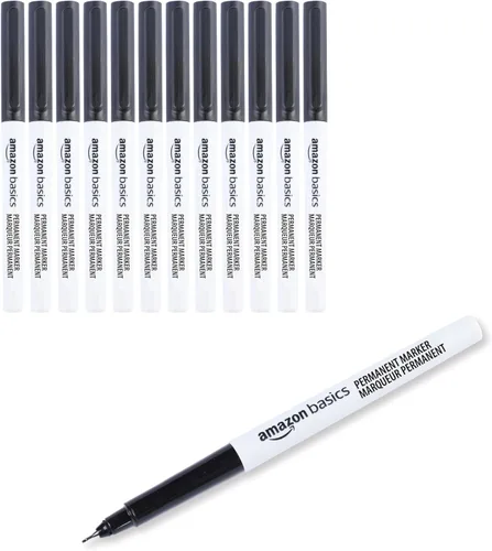 Amazon Basics Marcadores permanentes de punta ultrafina, color negro, paquete de 12